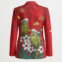 New Zealand Kakapo Christmas Blazer Owl Parrot Santa Sliver Fern Manuka - Red - Polynesian Pride