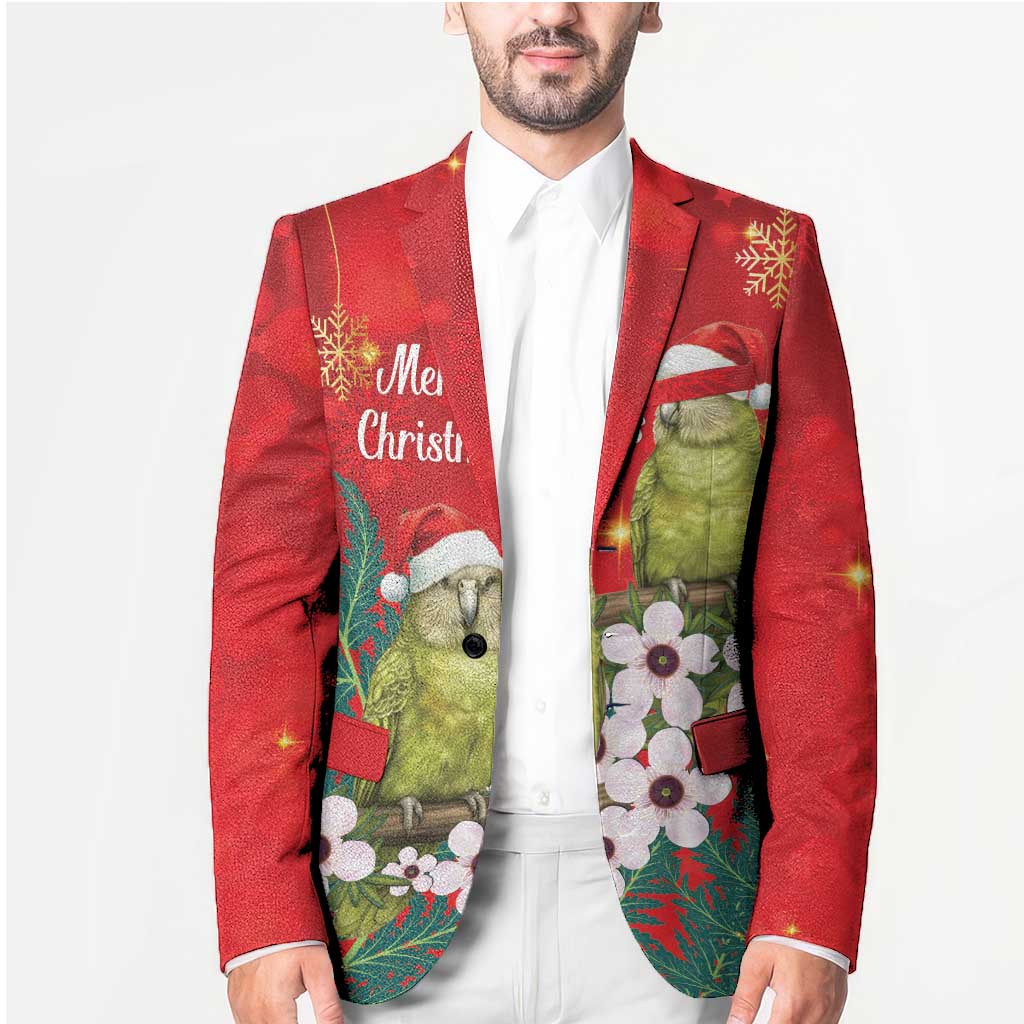 New Zealand Kakapo Christmas Blazer Owl Parrot Santa Sliver Fern Manuka - Red - Polynesian Pride