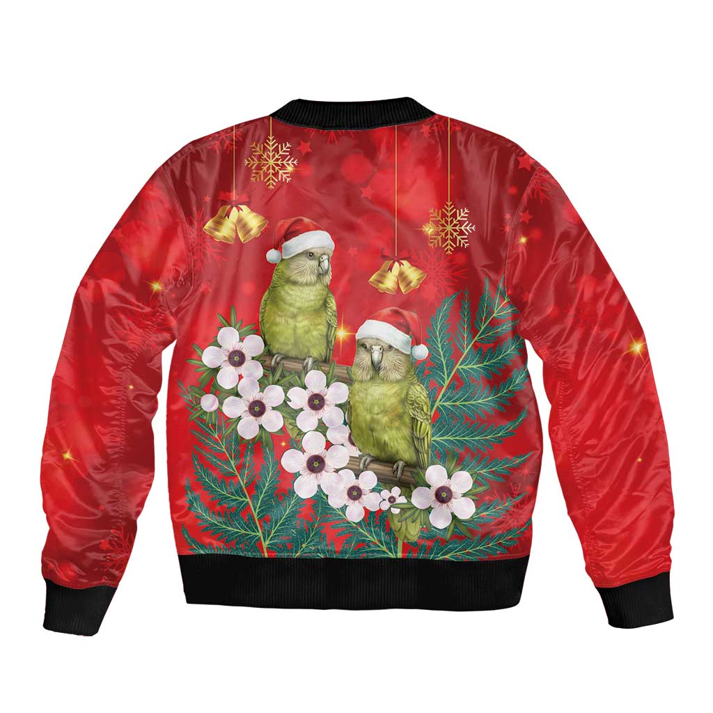 New Zealand Kakapo Christmas Bomber Jacket Owl Parrot Santa Sliver Fern Manuka - Red - Polynesian Pride