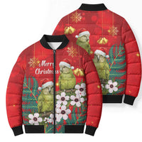 New Zealand Kakapo Christmas Bomber Puffer Jacket Owl Parrot Santa Sliver Fern Manuka - Red - Polynesian Pride