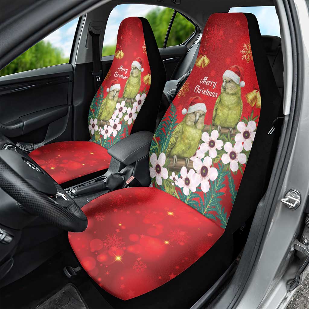 New Zealand Kakapo Christmas Car Seat Cover Owl Parrot Santa Sliver Fern Manuka - Red - Polynesian Pride