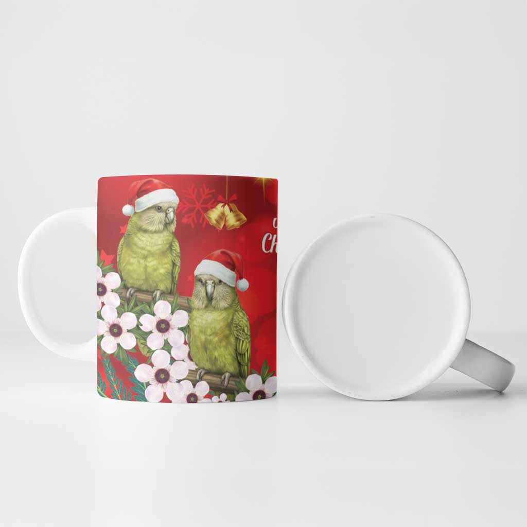 New Zealand Kakapo Christmas Ceramic Mug Owl Parrot Santa Sliver Fern Manuka - Red - Polynesian Pride