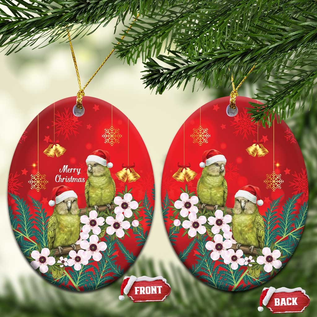 New Zealand Kakapo Christmas Ceramic Ornament Owl Parrot Santa Sliver Fern Manuka - Red - Polynesian Pride