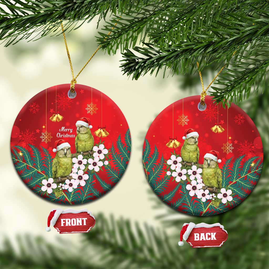 New Zealand Kakapo Christmas Ceramic Ornament Owl Parrot Santa Sliver Fern Manuka - Red - Polynesian Pride