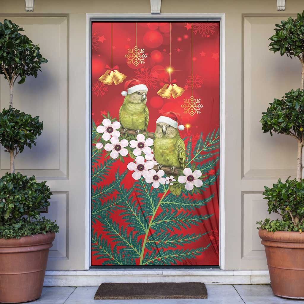 New Zealand Kakapo Christmas Door Cover Owl Parrot Santa Sliver Fern Manuka - Red - Polynesian Pride