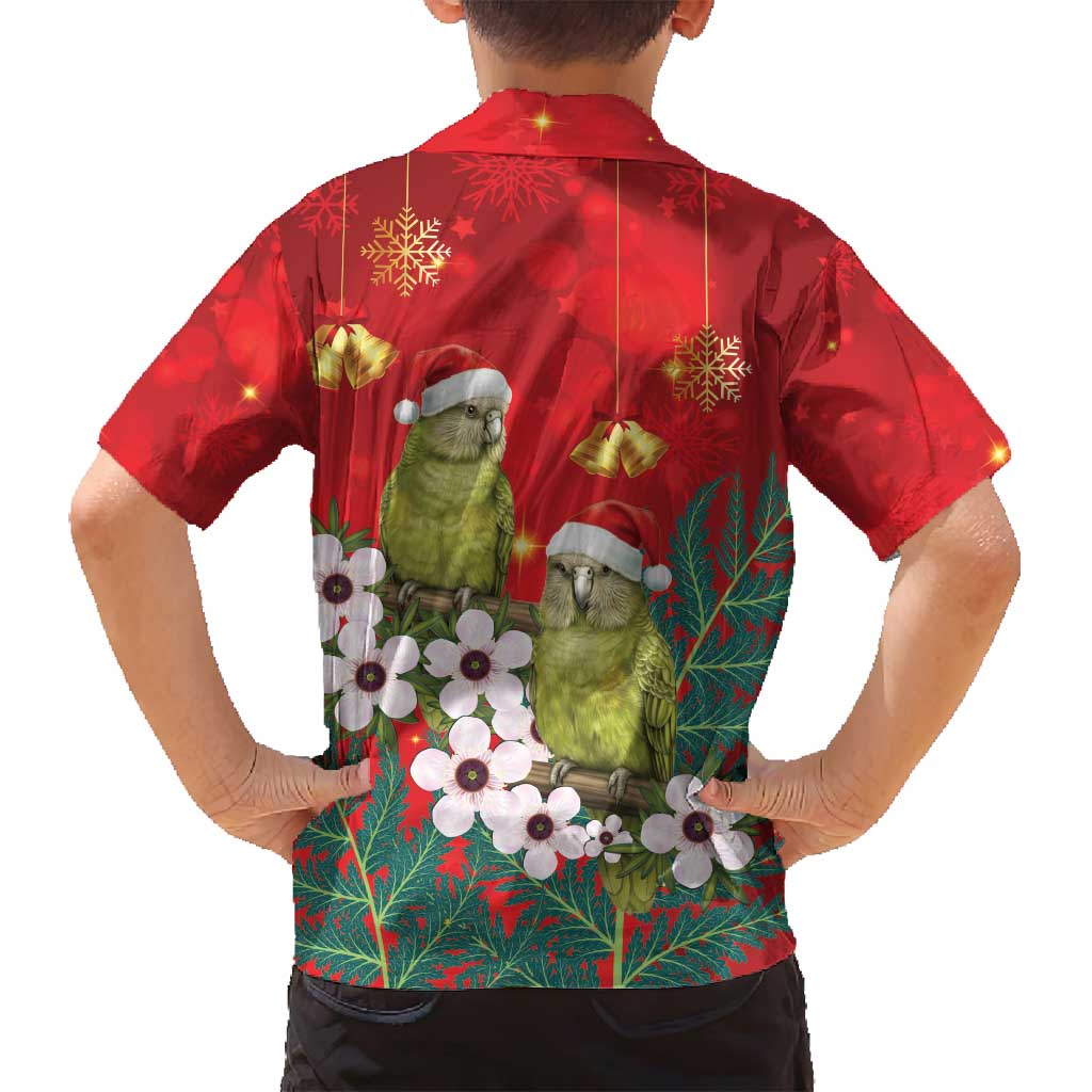 New Zealand Kakapo Christmas Family Matching Long Sleeve Bodycon Dress and Hawaiian Shirt Owl Parrot Santa Sliver Fern Manuka - Red - Polynesian Pride