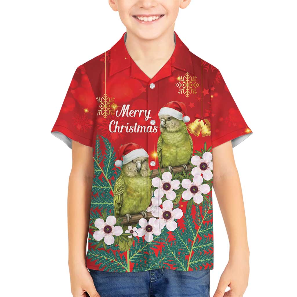 New Zealand Kakapo Christmas Family Matching Long Sleeve Bodycon Dress and Hawaiian Shirt Owl Parrot Santa Sliver Fern Manuka - Red - Polynesian Pride