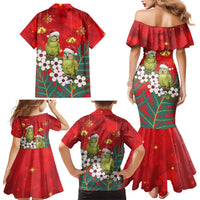 New Zealand Kakapo Christmas Family Matching Mermaid Dress and Hawaiian Shirt Owl Parrot Santa Sliver Fern Manuka - Red - Polynesian Pride