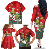 New Zealand Kakapo Christmas Family Matching Off The Shoulder Long Sleeve Dress and Hawaiian Shirt Owl Parrot Santa Sliver Fern Manuka - Red - Polynesian Pride