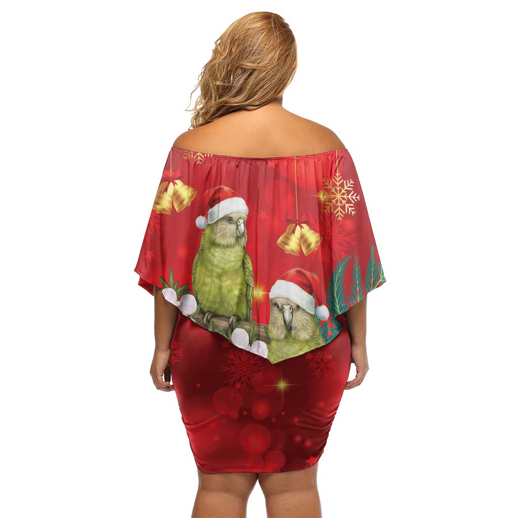 New Zealand Kakapo Christmas Family Matching Off Shoulder Short Dress and Hawaiian Shirt Owl Parrot Santa Sliver Fern Manuka - Red - Polynesian Pride