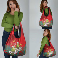 New Zealand Kakapo Christmas Grocery Bag Owl Parrot Santa Sliver Fern Manuka - Red - Polynesian Pride