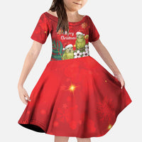 New Zealand Kakapo Christmas Kid Short Sleeve Dress Owl Parrot Santa Sliver Fern Manuka - Red - Polynesian Pride