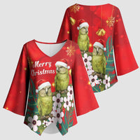 New Zealand Kakapo Christmas Kimono Sleeve Blouse Owl Parrot Santa Sliver Fern Manuka - Red - Polynesian Pride