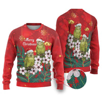 New Zealand Kakapo Christmas Ugly Christmas Sweater Owl Parrot Santa Sliver Fern Manuka - Red - Polynesian Pride
