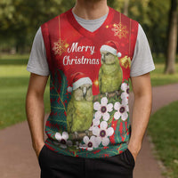 New Zealand Kakapo Christmas Knitted V-Neck Vest Owl Parrot Santa Sliver Fern Manuka - Red - Polynesian Pride