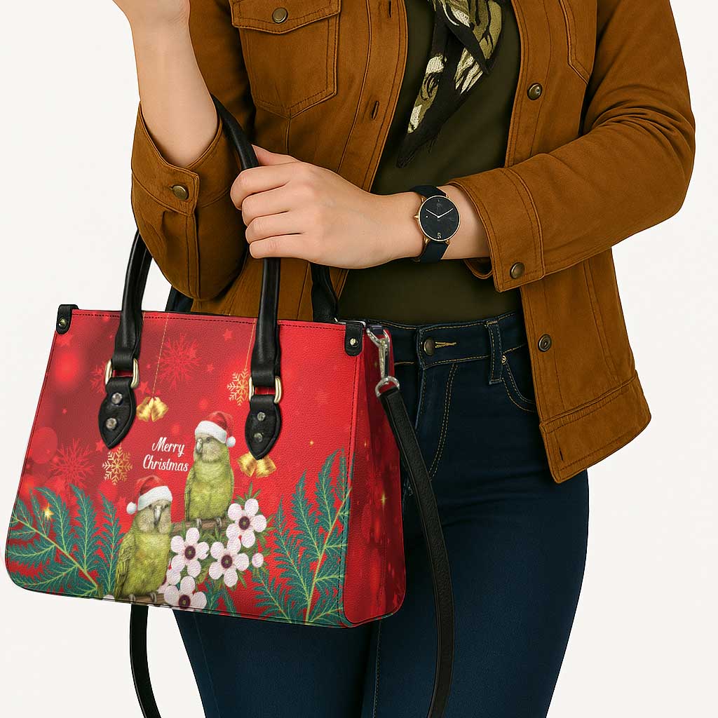 New Zealand Kakapo Christmas Leather Bag Owl Parrot Santa Sliver Fern Manuka - Red - Polynesian Pride