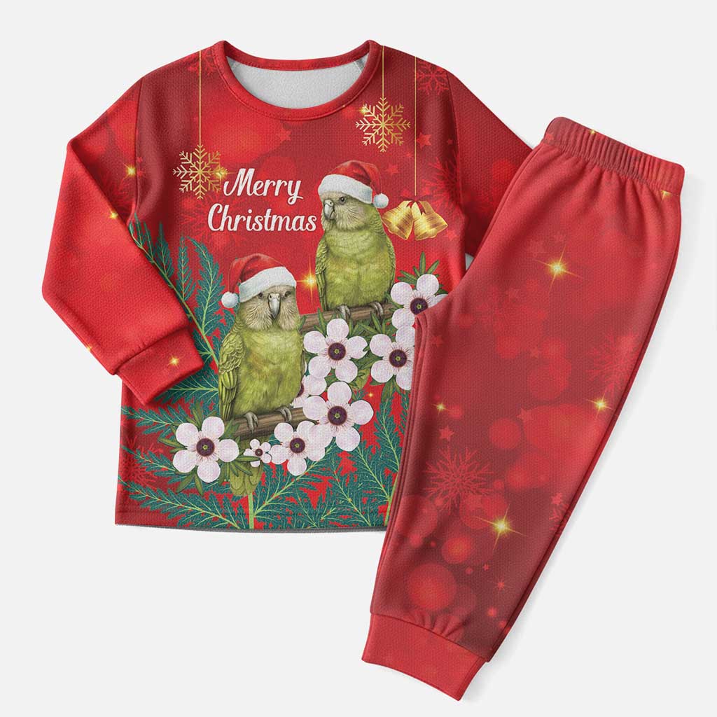 New Zealand Kakapo Christmas Pajama Set Owl Parrot Santa Sliver Fern Manuka - Red - Polynesian Pride