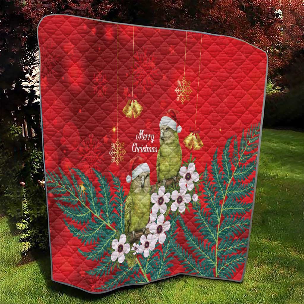 New Zealand Kakapo Christmas Quilt Owl Parrot Santa Sliver Fern Manuka - Red - Polynesian Pride