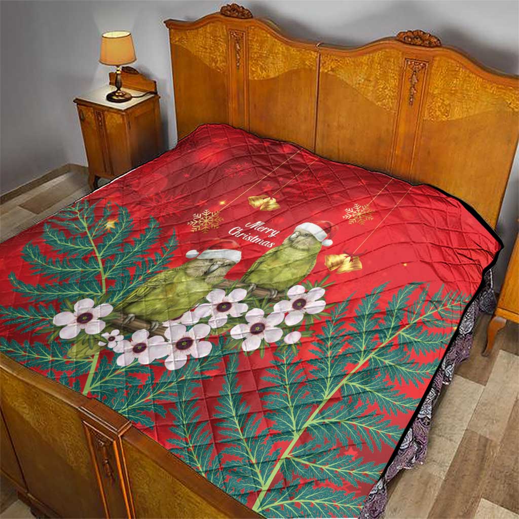 New Zealand Kakapo Christmas Quilt Owl Parrot Santa Sliver Fern Manuka - Red - Polynesian Pride