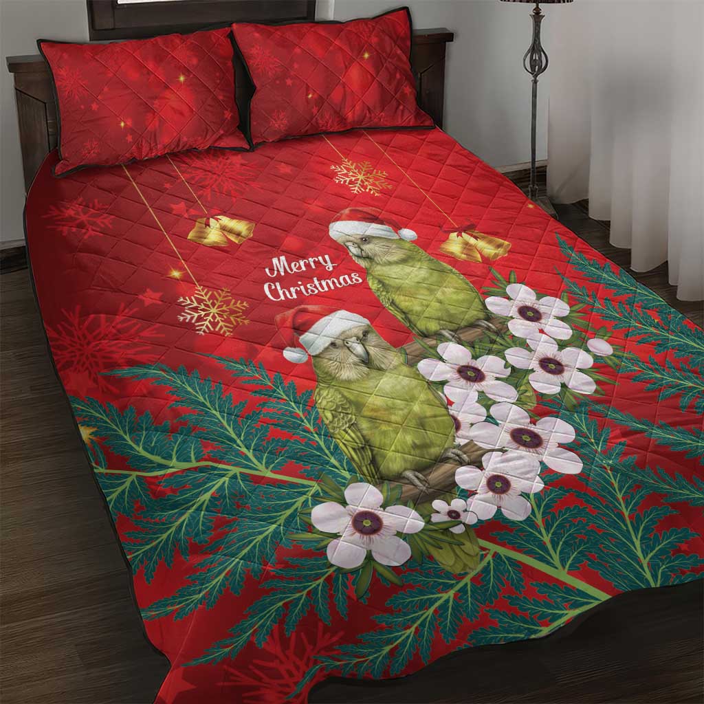 New Zealand Kakapo Christmas Quilt Bed Set Owl Parrot Santa Sliver Fern Manuka - Red - Polynesian Pride