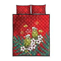 New Zealand Kakapo Christmas Quilt Bed Set Owl Parrot Santa Sliver Fern Manuka - Red - Polynesian Pride
