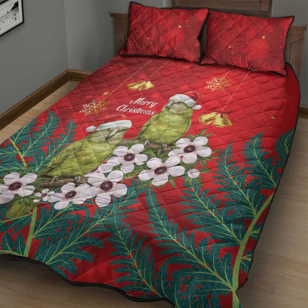 New Zealand Kakapo Christmas Quilt Bed Set Owl Parrot Santa Sliver Fern Manuka - Red - Polynesian Pride