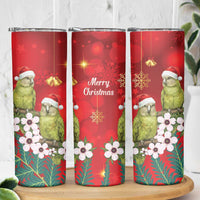 New Zealand Kakapo Christmas Skinny Tumbler Owl Parrot Santa Sliver Fern Manuka - Red - Polynesian Pride