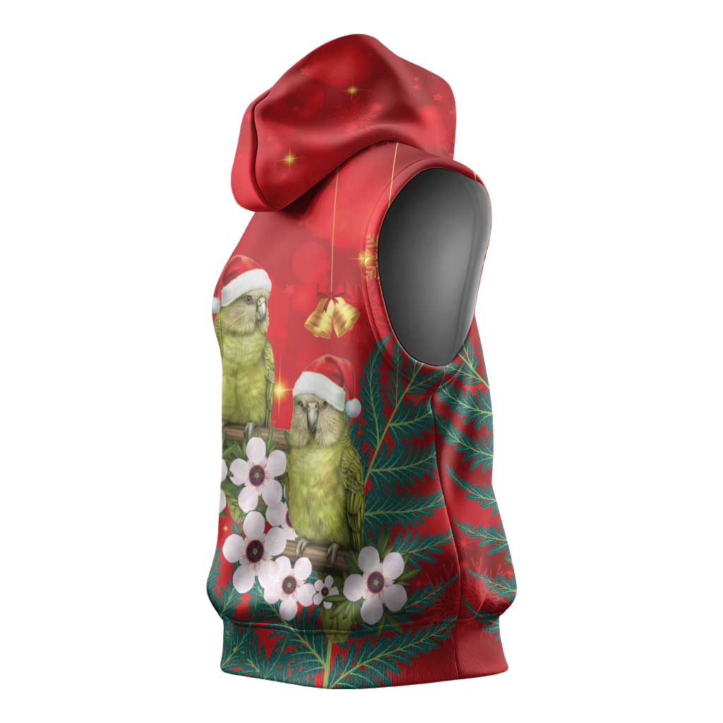 New Zealand Kakapo Christmas Sleeveless Hoodie Owl Parrot Santa Sliver Fern Manuka - Red - Polynesian Pride