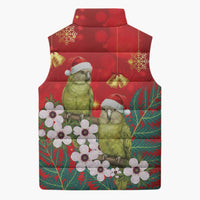 New Zealand Kakapo Christmas Sleeveless Puffer Jacket Owl Parrot Santa Sliver Fern Manuka - Red - Polynesian Pride