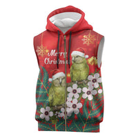 New Zealand Kakapo Christmas Sleeveless Zip Hoodie Owl Parrot Santa Sliver Fern Manuka - Red - Polynesian Pride