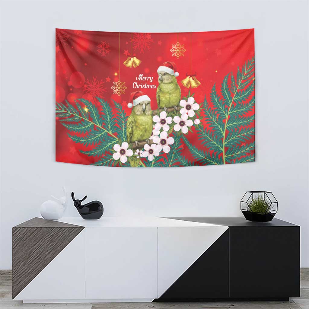 New Zealand Kakapo Christmas Tapestry Owl Parrot Santa Sliver Fern Manuka - Red - Polynesian Pride