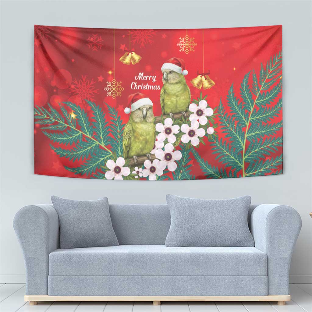 New Zealand Kakapo Christmas Tapestry Owl Parrot Santa Sliver Fern Manuka - Red - Polynesian Pride