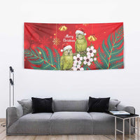 New Zealand Kakapo Christmas Tapestry Owl Parrot Santa Sliver Fern Manuka - Red - Polynesian Pride