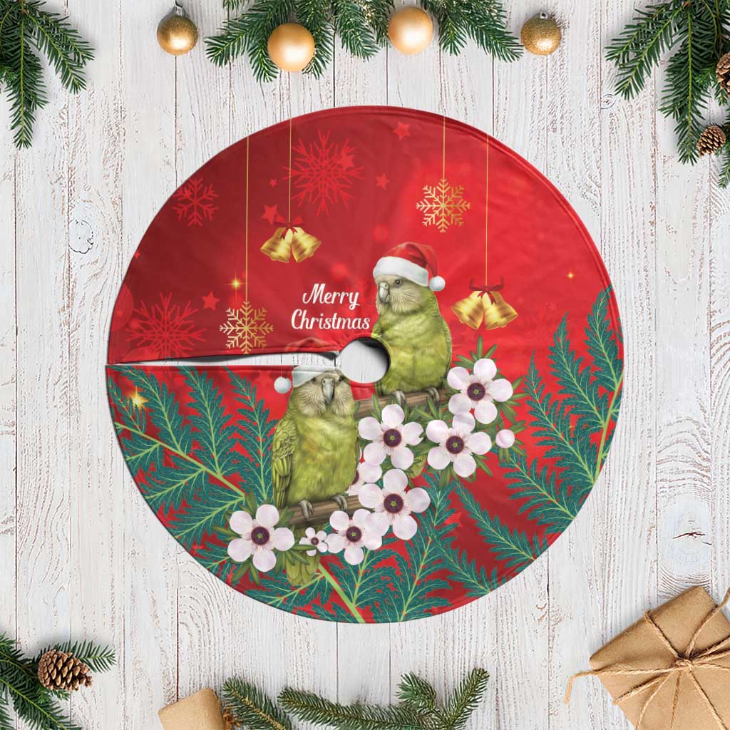 New Zealand Kakapo Christmas Tree Skirt Owl Parrot Santa Sliver Fern Manuka - Red - Polynesian Pride