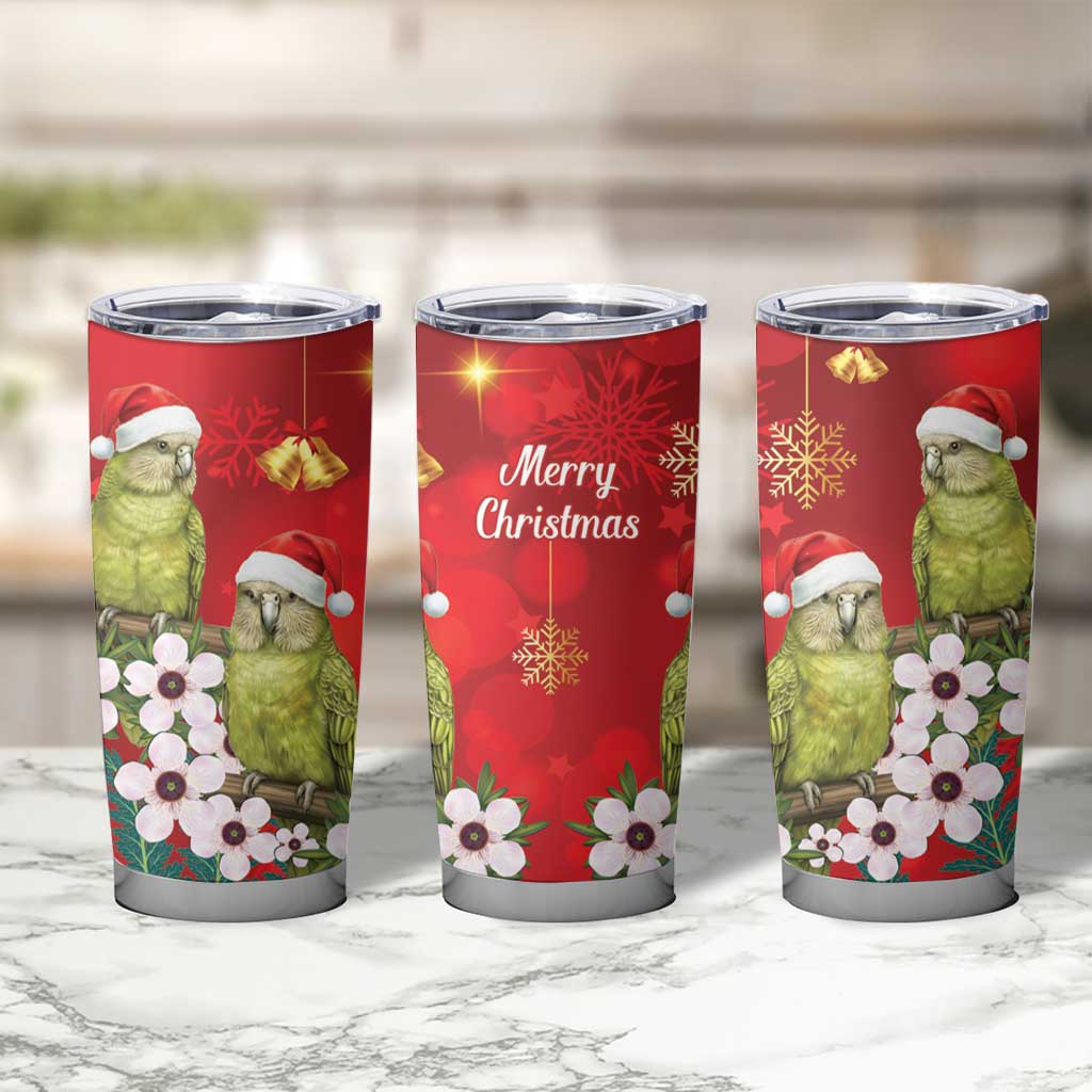 New Zealand Kakapo Christmas Tumbler Cup Owl Parrot Santa Sliver Fern Manuka - Red - Polynesian Pride