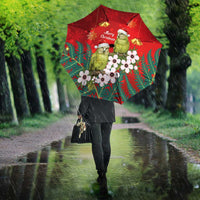 New Zealand Kakapo Christmas Umbrella Owl Parrot Santa Sliver Fern Manuka - Red - Polynesian Pride