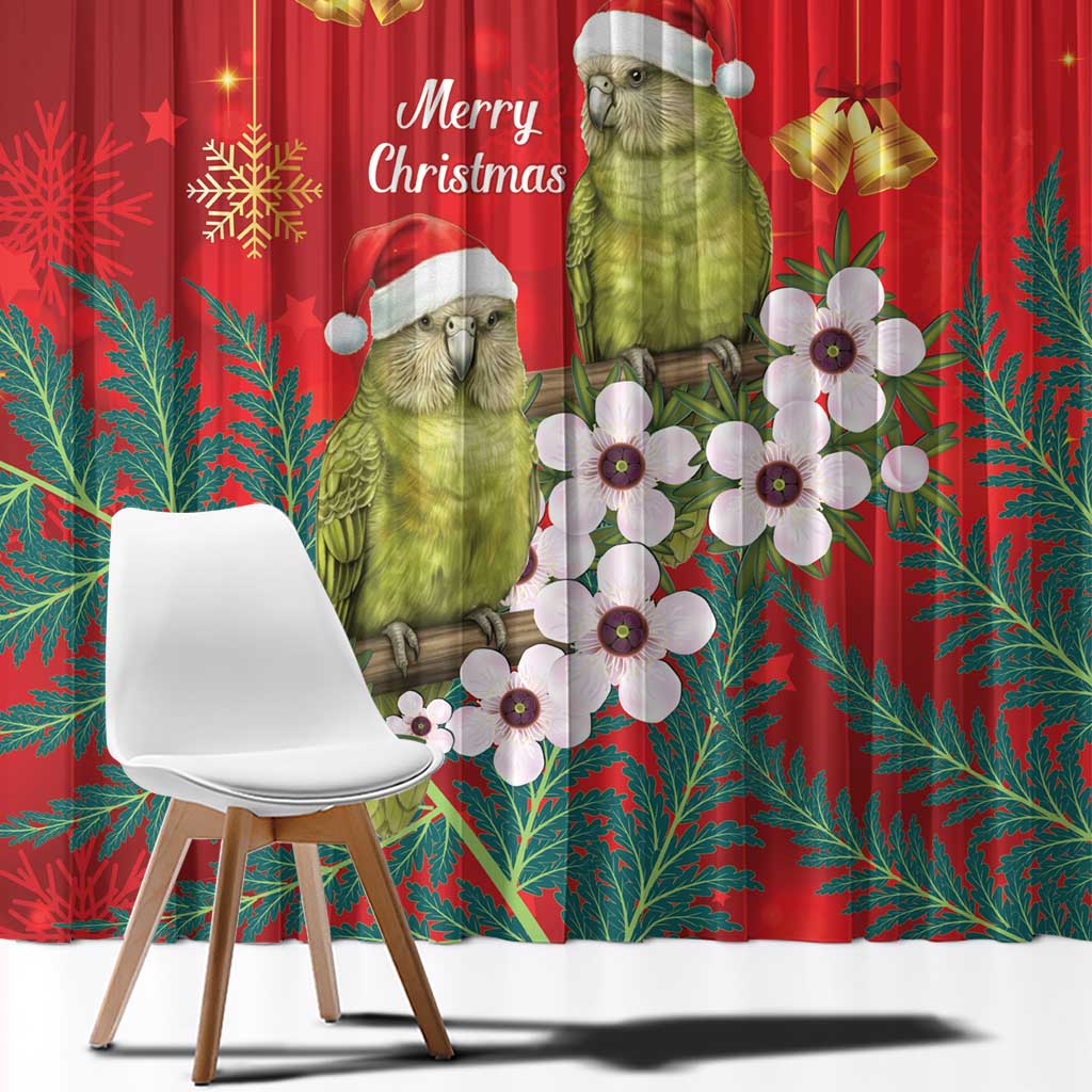 New Zealand Kakapo Christmas Window Curtain Owl Parrot Santa Sliver Fern Manuka - Red - Polynesian Pride