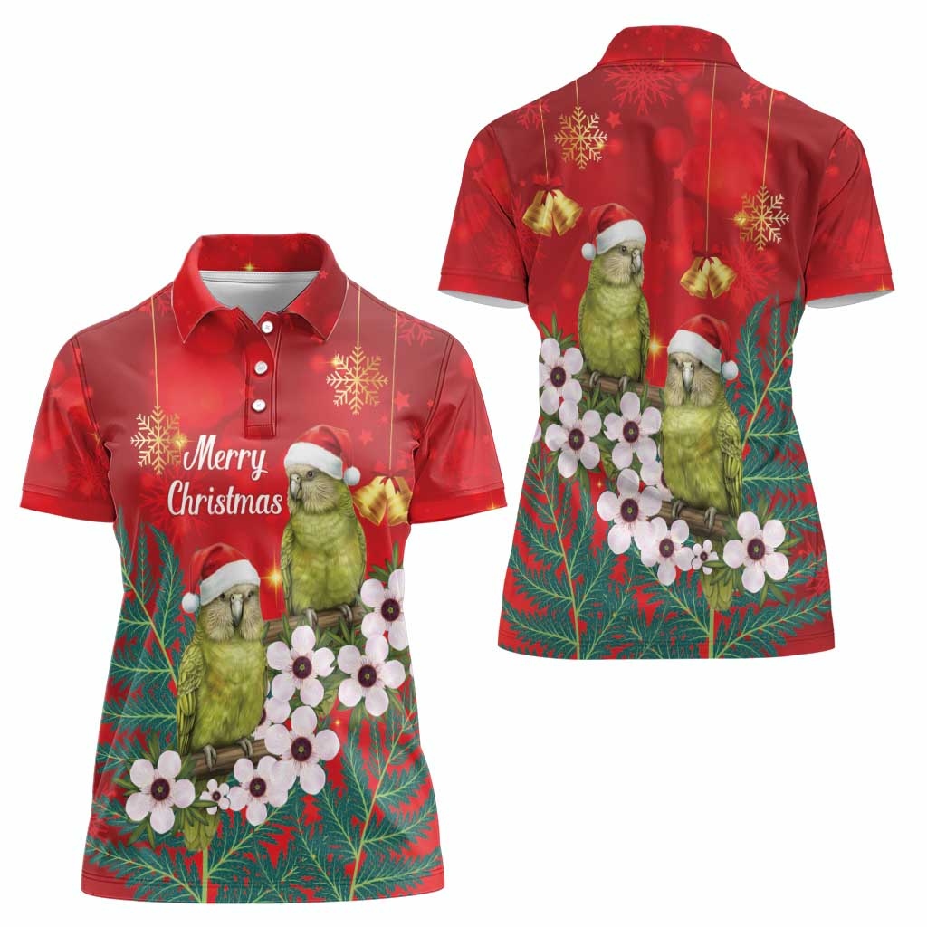 New Zealand Kakapo Christmas Women Polo Shirt Owl Parrot Santa Sliver Fern Manuka - Red - Polynesian Pride