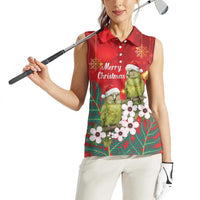 New Zealand Kakapo Christmas Women Sleeveless Polo Shirt Owl Parrot Santa Sliver Fern Manuka - Red - Polynesian Pride