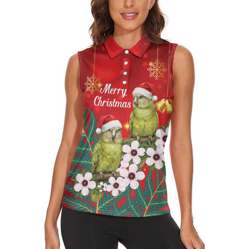 New Zealand Kakapo Christmas Women Sleeveless Polo Shirt Owl Parrot Santa Sliver Fern Manuka - Red - Polynesian Pride