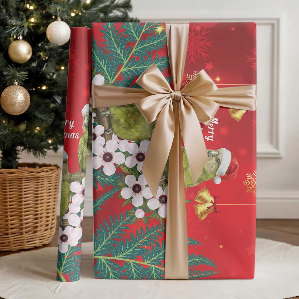 New Zealand Kakapo Christmas Wrapping Paper Owl Parrot Santa Sliver Fern Manuka - Red LT14 - Polynesian Pride