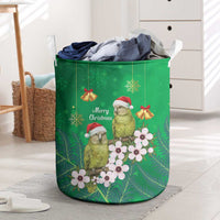 New Zealand Kakapo Christmas Laundry Basket Owl Parrot Santa Sliver Fern Manuka - Green LT14 Green - Polynesian Pride