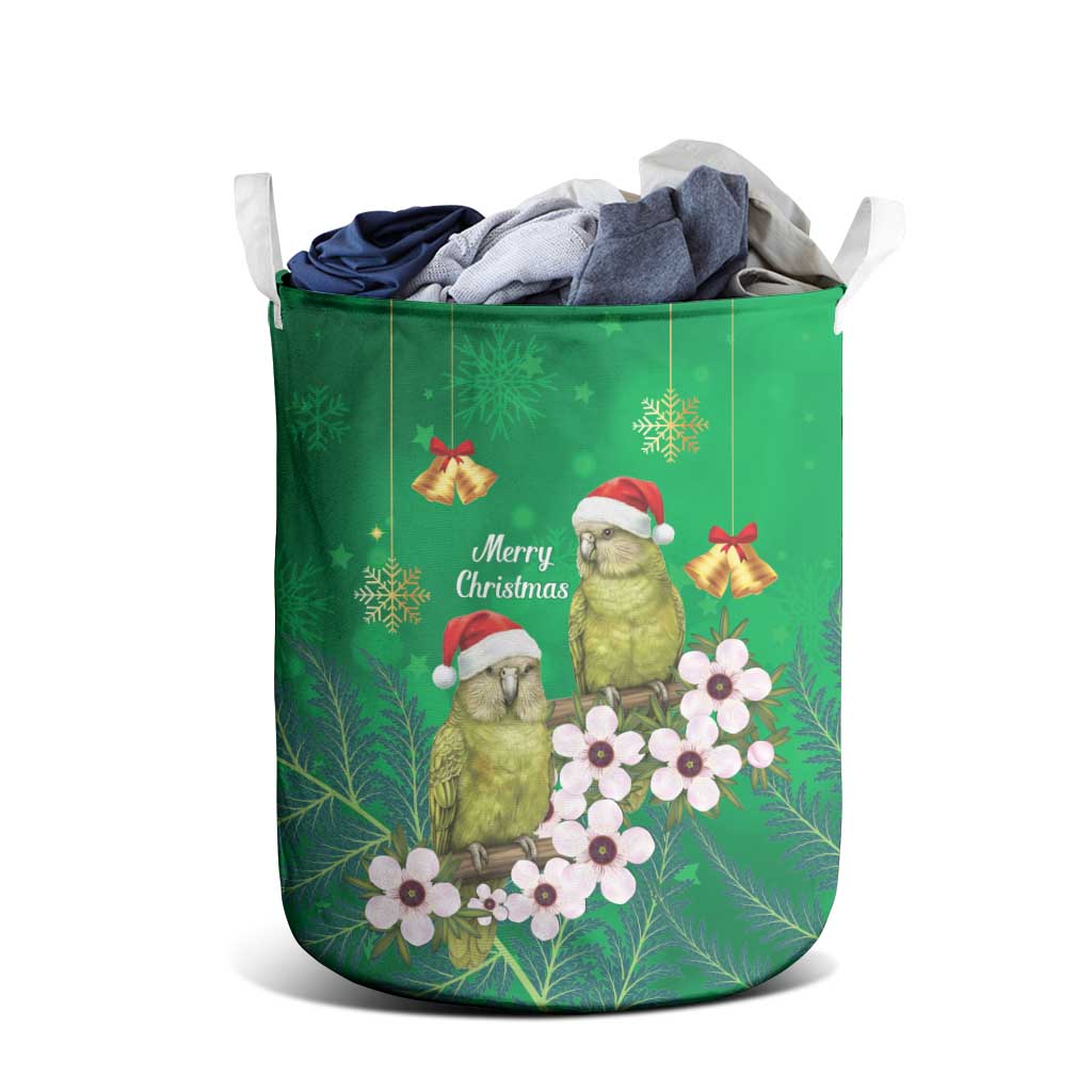 New Zealand Kakapo Christmas Laundry Basket Owl Parrot Santa Sliver Fern Manuka - Green LT14 - Polynesian Pride