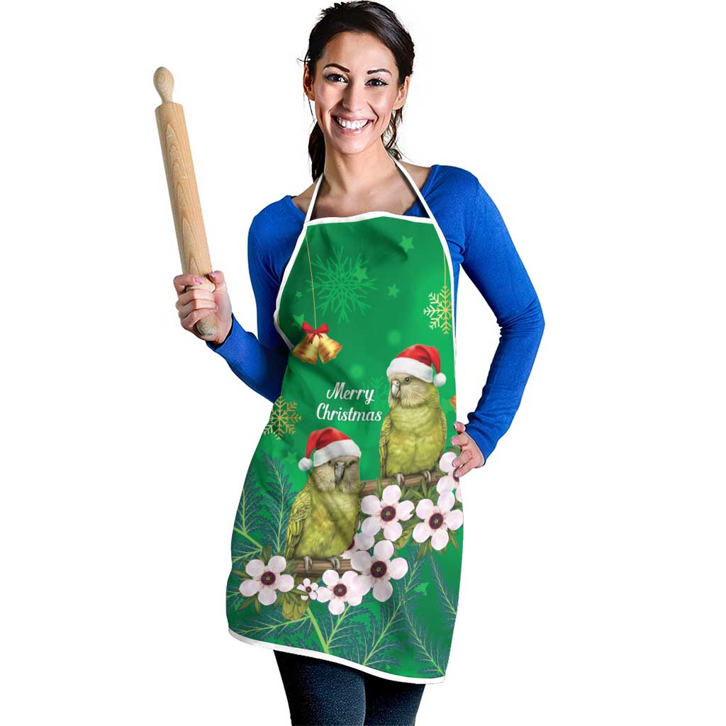 New Zealand Kakapo Christmas Apron Owl Parrot Santa Sliver Fern Manuka - Green - Polynesian Pride