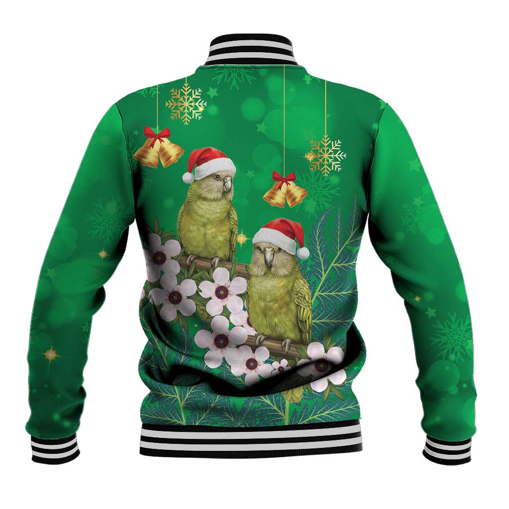New Zealand Kakapo Christmas Baseball Jacket Owl Parrot Santa Sliver Fern Manuka - Green - Polynesian Pride