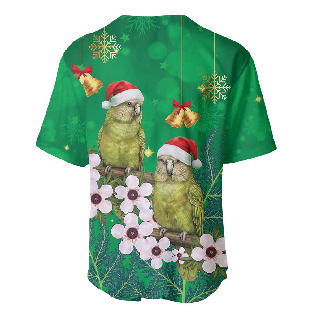 New Zealand Kakapo Christmas Baseball Jersey Owl Parrot Santa Sliver Fern Manuka - Green - Polynesian Pride