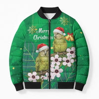 New Zealand Kakapo Christmas Bomber Puffer Jacket Owl Parrot Santa Sliver Fern Manuka - Green - Polynesian Pride