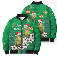 New Zealand Kakapo Christmas Bomber Puffer Jacket Owl Parrot Santa Sliver Fern Manuka - Green - Polynesian Pride