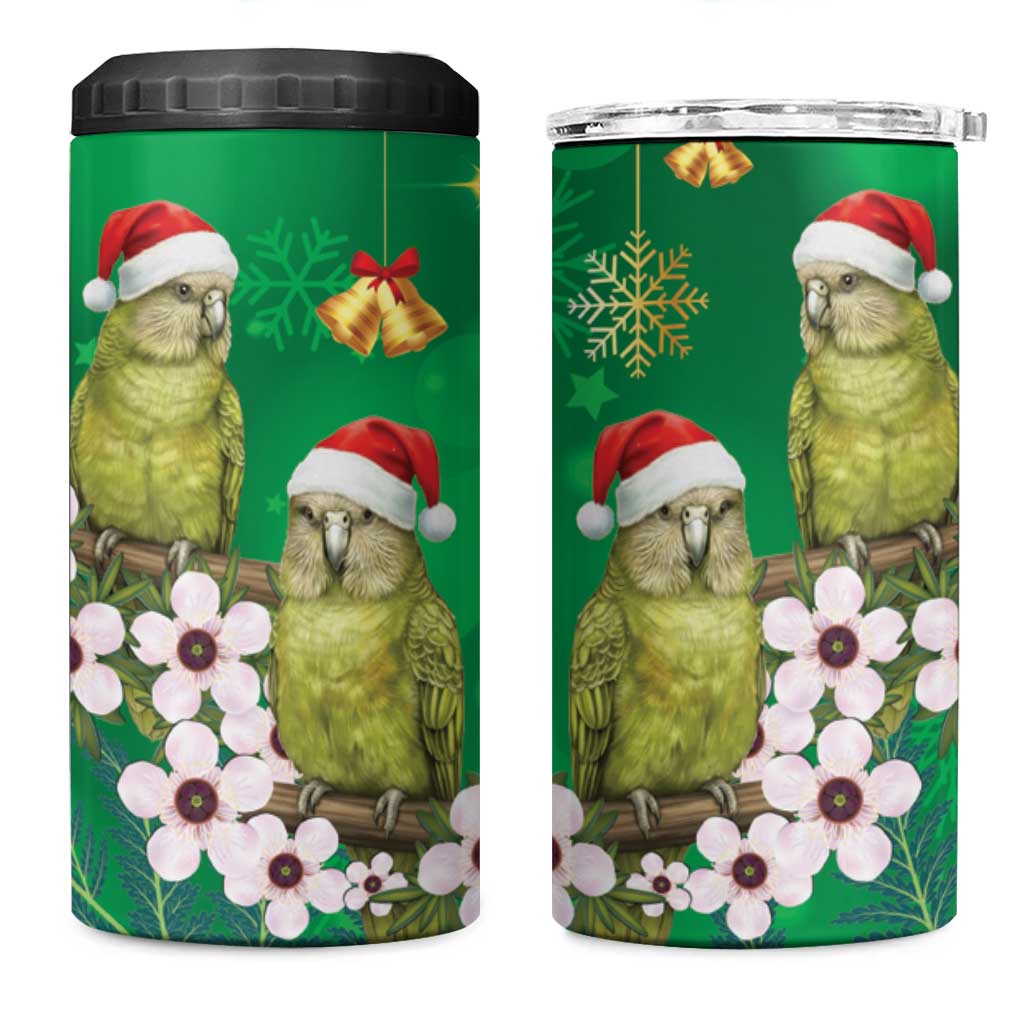New Zealand Kakapo Christmas 4 in 1 Can Cooler Tumbler Owl Parrot Santa Sliver Fern Manuka - Green - Polynesian Pride