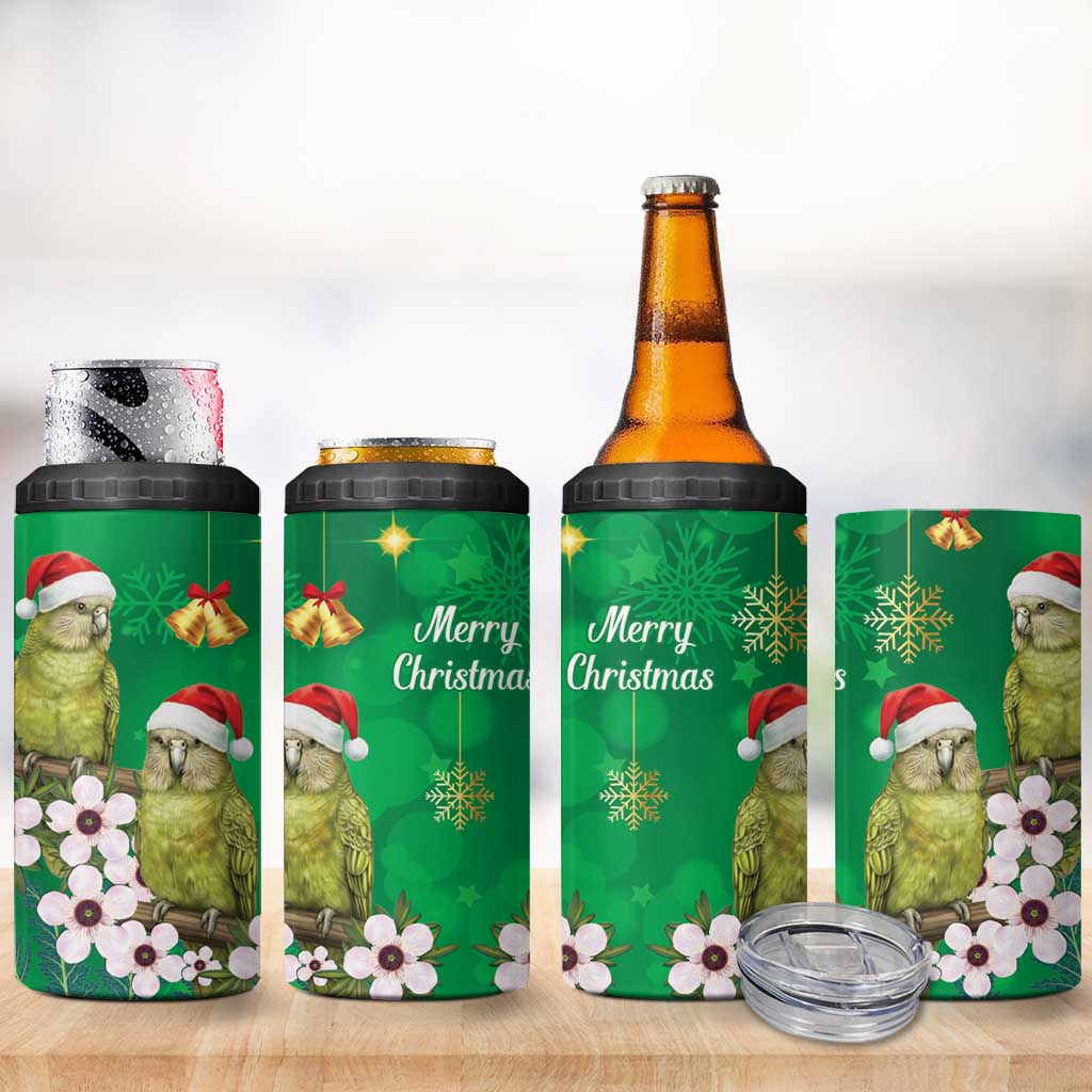 New Zealand Kakapo Christmas 4 in 1 Can Cooler Tumbler Owl Parrot Santa Sliver Fern Manuka - Green - Polynesian Pride